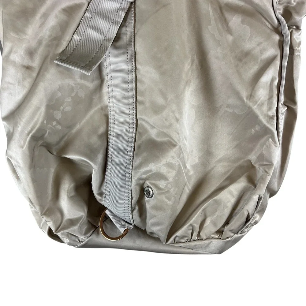 Lululemon Floral Drawstring Gym Tote Bag Taupe Champagne Rose Gold Logo *FLAWED*